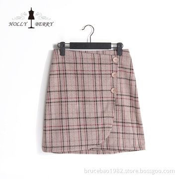 Different Models Brown Plaid Womens Skirts with Button